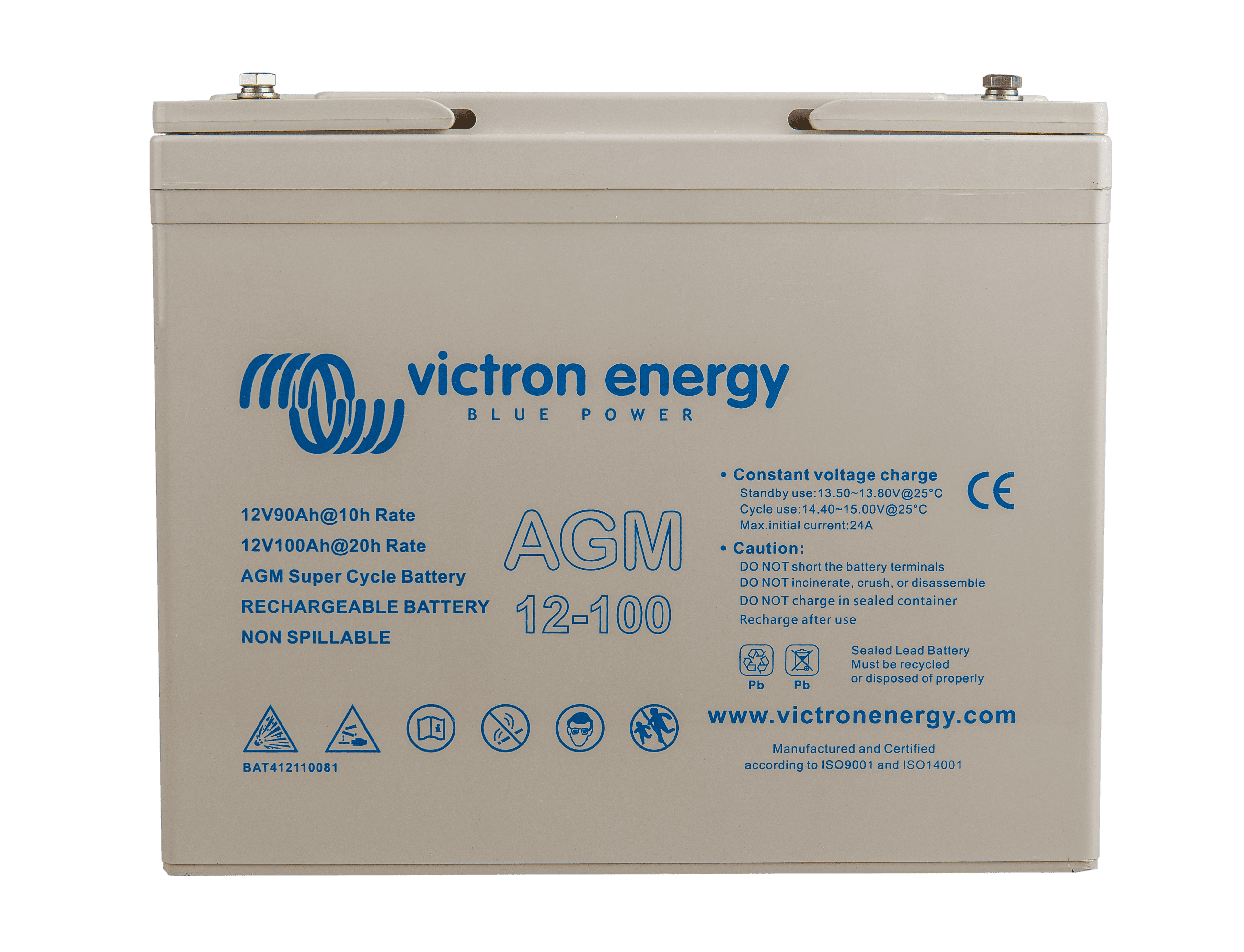 12V 100Ah AGM Super Cycle Battery (front)  thumbnail