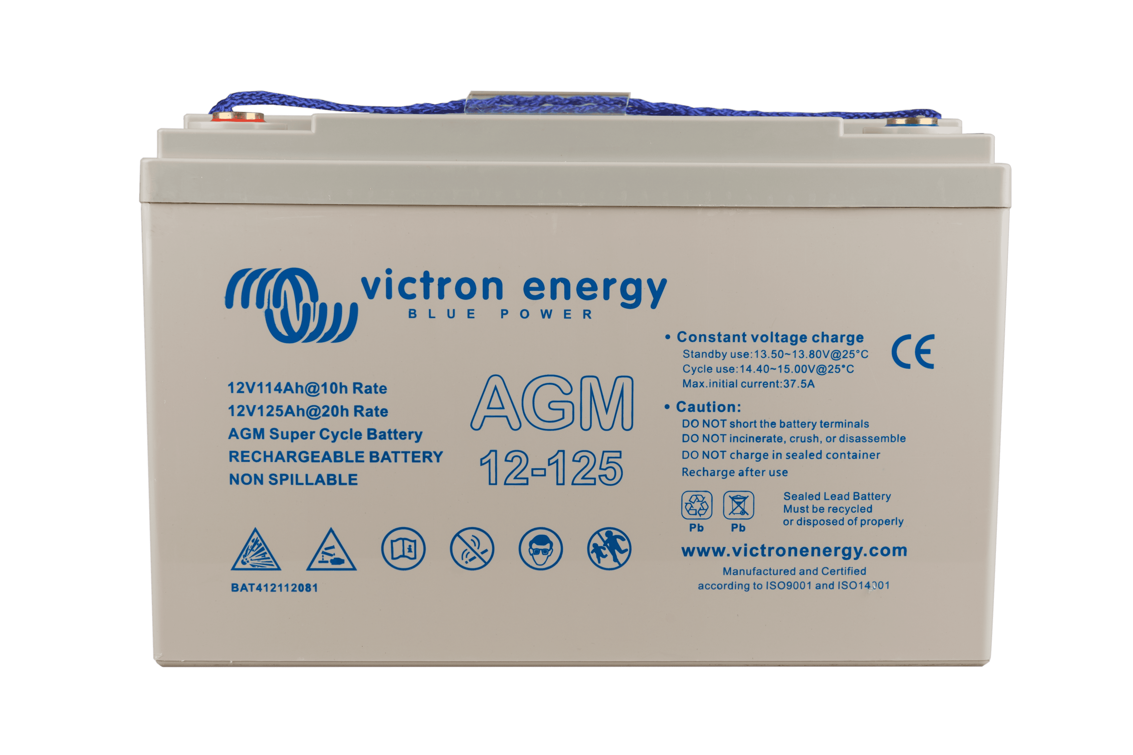 12V 125Ah AGM Super Cycle Battery (front)  thumbnail